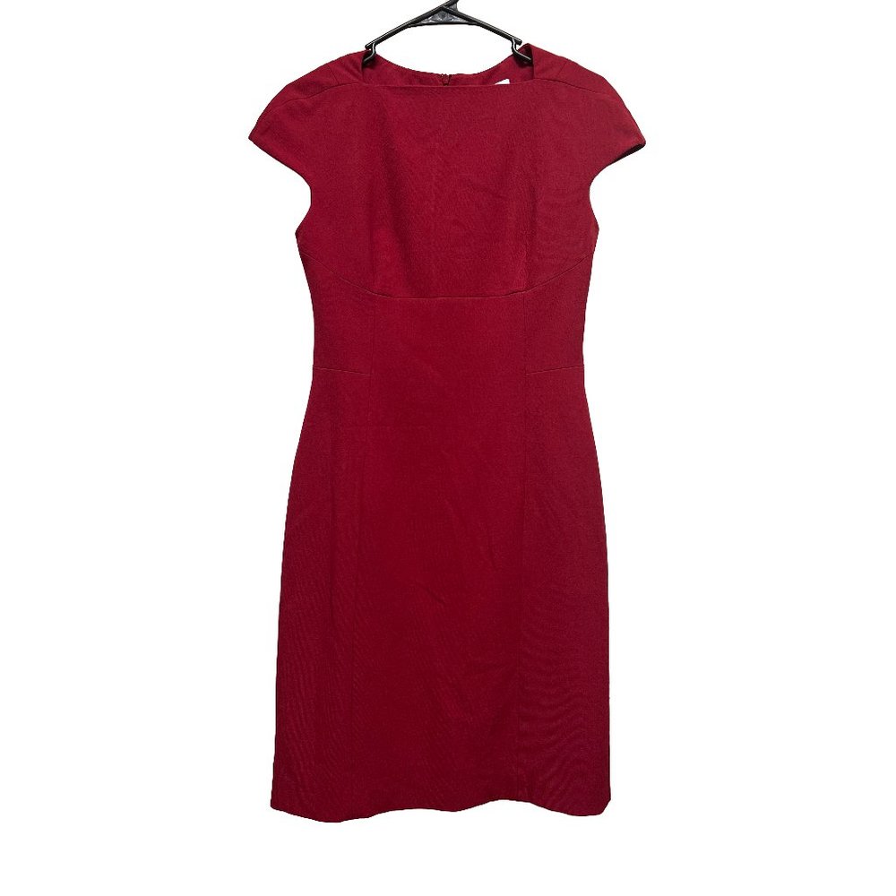 MM LAFLEUR Red Square Neck Cap Sleeve Knee Length Dress